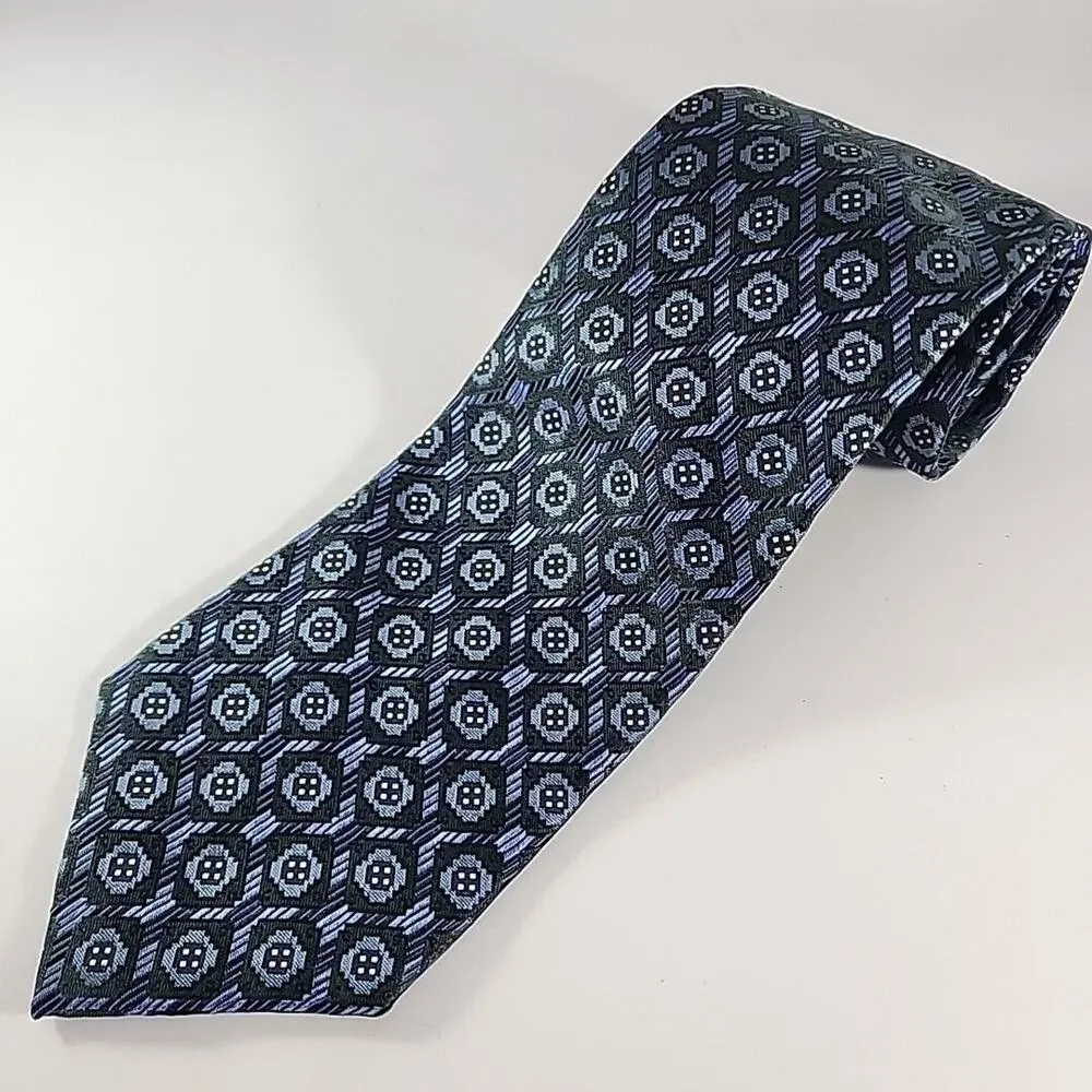 Joseph Abboud Blue Patterned Silk Tie Necktie - Made in USA - Like New